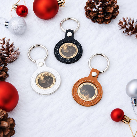 【レザーキーホルダー】月モチーフの本革キーホルダー|刻印・ギフト|Leather Moon Key Holder