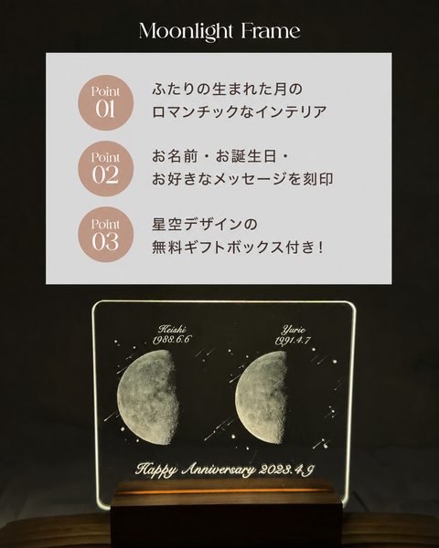 【誕生日ギフト】生まれた日の月ギフト｜オーダーメイド・記念日プレゼント｜Moonlight Flame